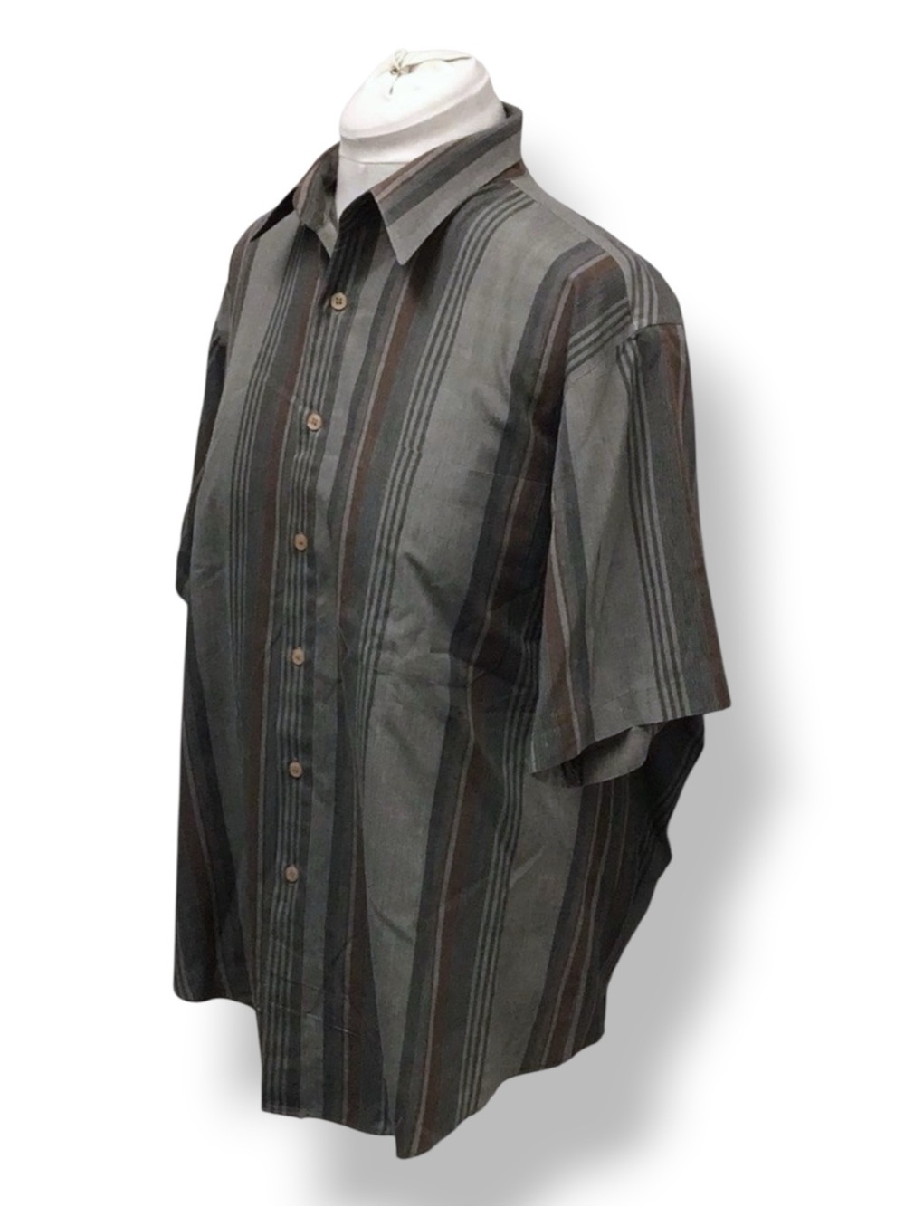 Untied Mens Short Sleeve Button Down Shirt VTG 90s Vertical Stripe Gray/Brown XL - Picture 3 of 7